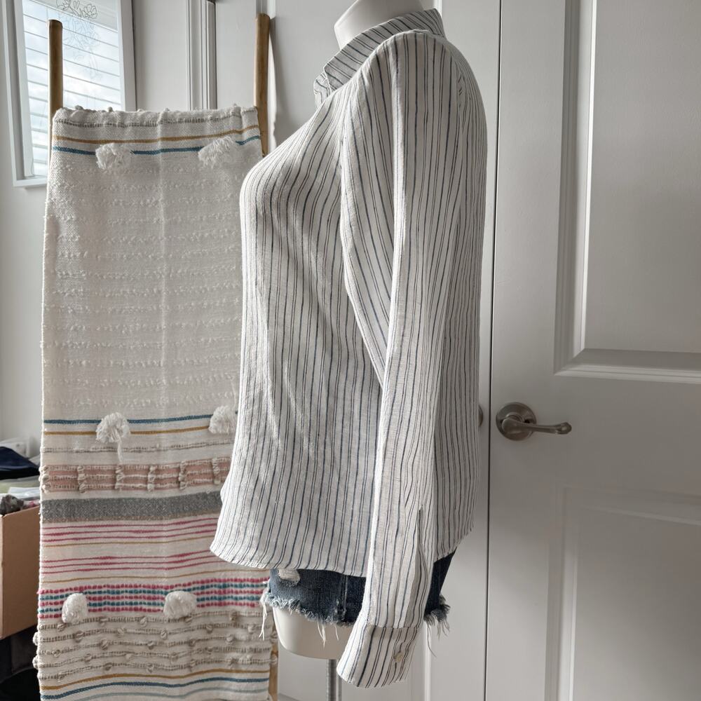 CP Shades White Blue Striped Long Sleeves Button Down Shirt Women’s Size Large - Picture 3 of 9
